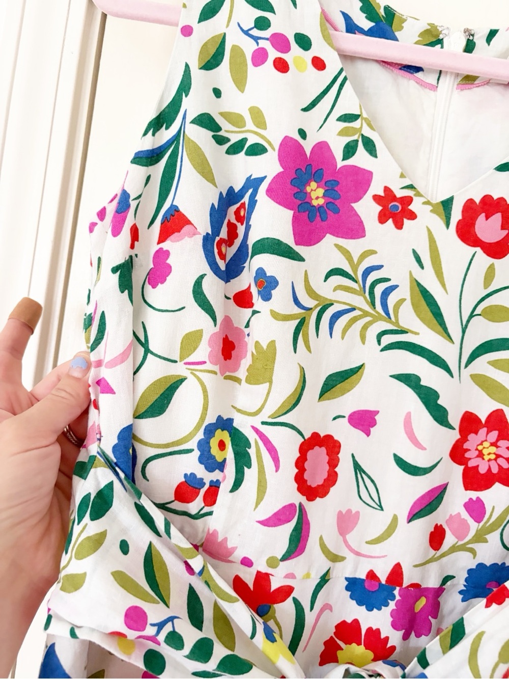 Boden • 8• Floral Tie-Waist V-Neck Linen Blend Midi Dress - Picture 5 of 11